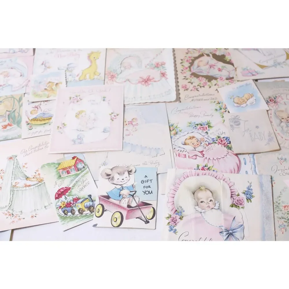 1950s 60s New Baby Greeting Card Lot Scrapbooking Collectible ~ 260612-WH 1111